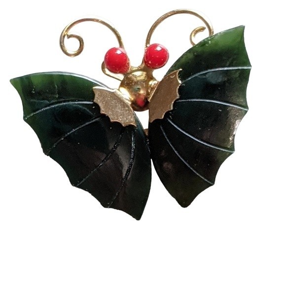 Jade Dynasty butterfly pin pendant jade coral with small pouch - Picture 9 of 9